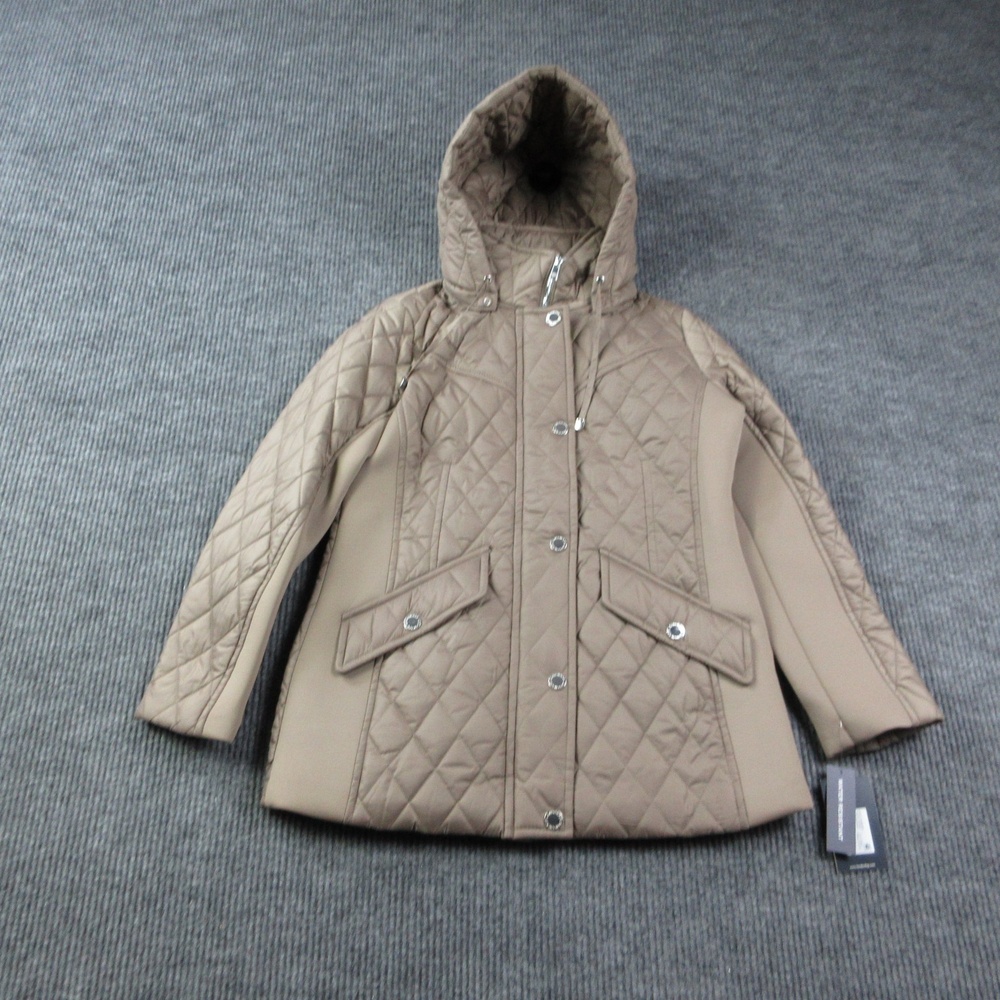 London Fog Coat Womens M Truffle Quilted Hooded Insulated Water Resistant NWT